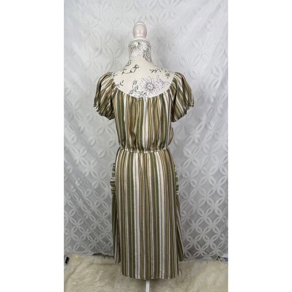 Naif Stripped Milkmaid Boho Earth Tone Midi Button Down Dress Size S - Picture 10 of 10